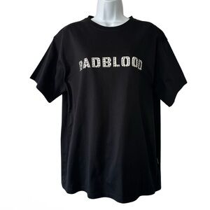 BADBLOOD Women’s Black Graphic Silver Stud Crew Neck Swifty T-Shirt- Medium